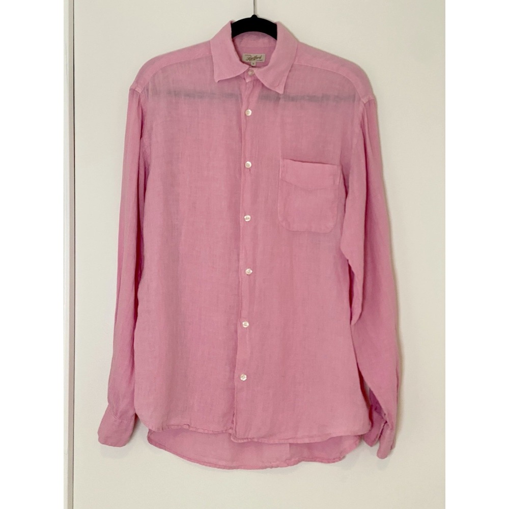 Hartford Alternative Classics 1979 Mens Linen Shirt Pink Long Sleeve Button Up M